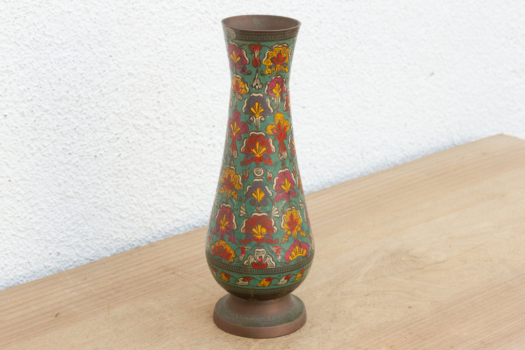 Mid-Century Etched Brass & Enamel Vase (Trade)