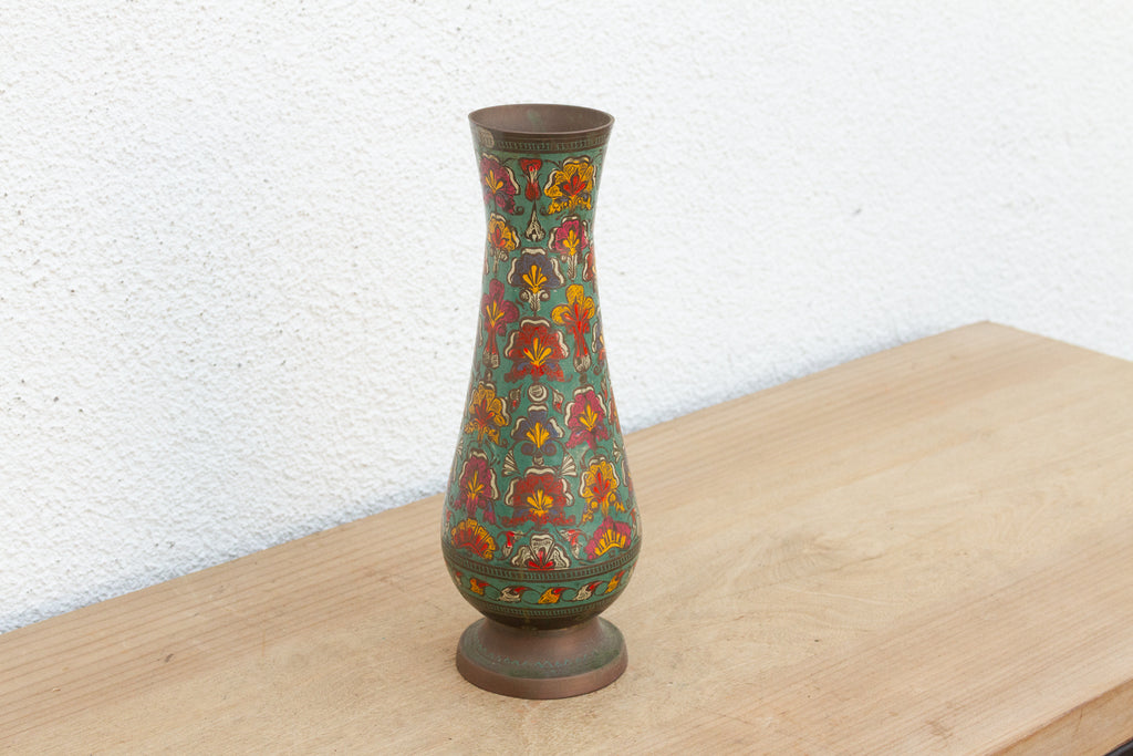 Mid-Century Etched Brass & Enamel Vase (Trade)