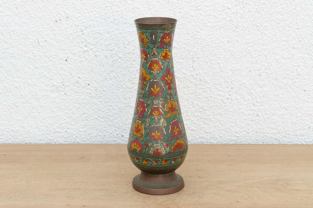 Mid-Century Etched Brass & Enamel Vase (Trade)