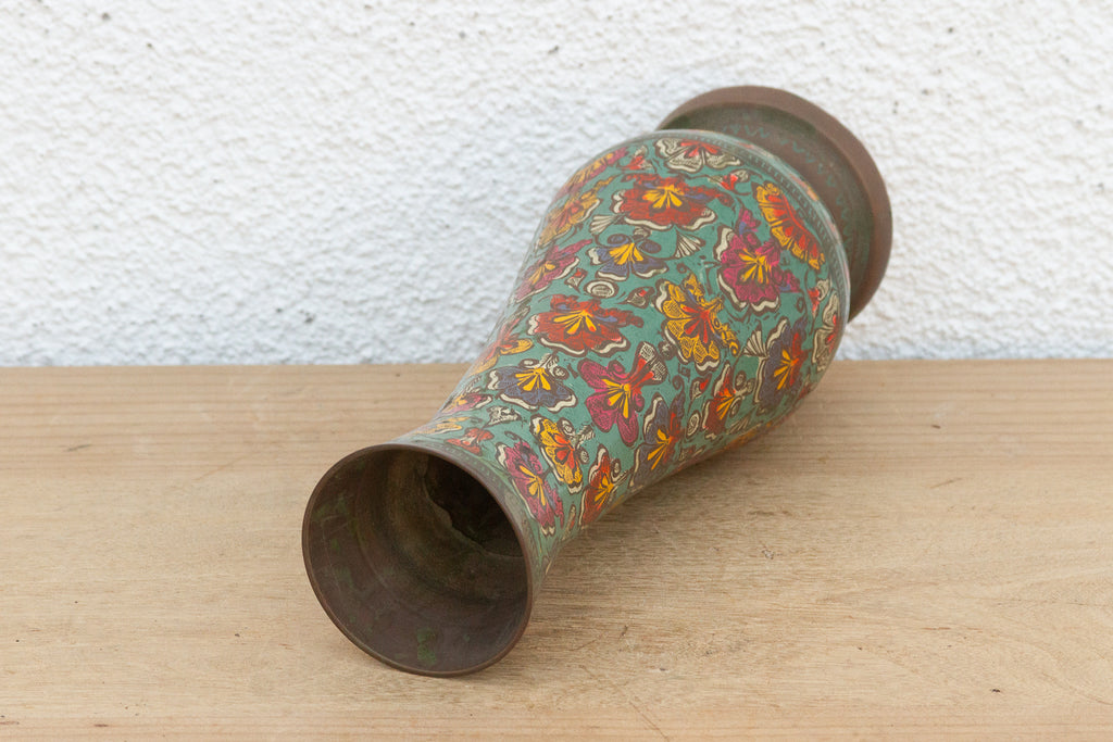 Mid-Century Etched Brass & Enamel Vase (Trade)