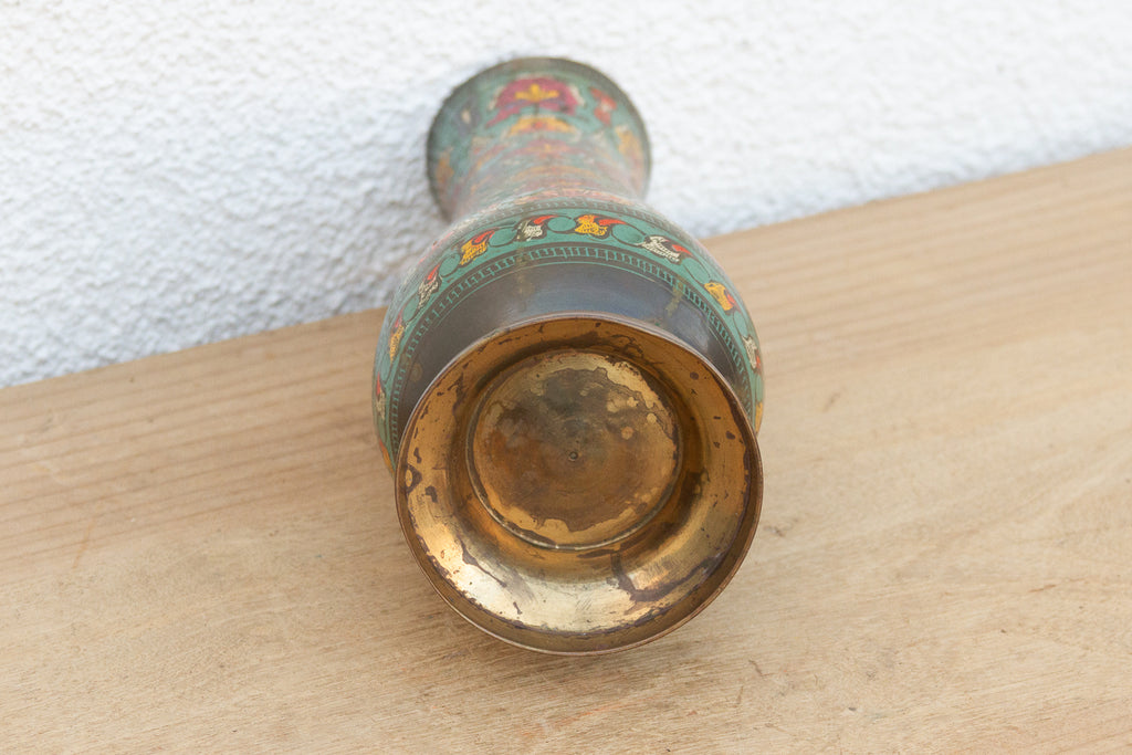 Mid-Century Etched Brass & Enamel Vase (Trade)
