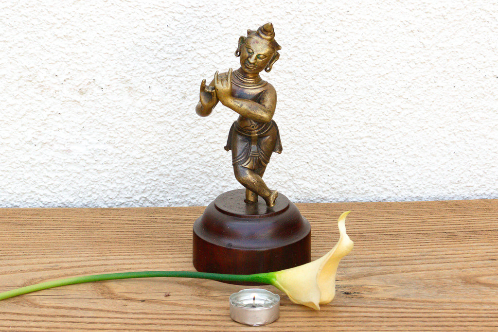 Captivating Indian Bronze Krishna on a Custom Stand