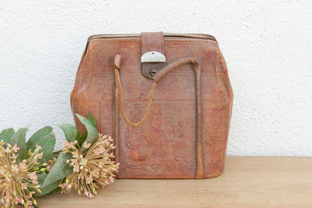 Vintage Indian Tooled Leather Satchel