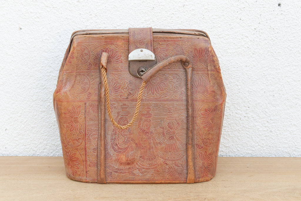 Vintage Indian Tooled Leather Satchel