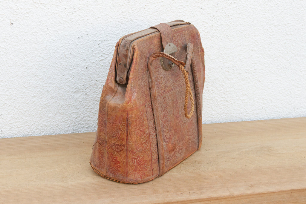Vintage Indian Tooled Leather Satchel