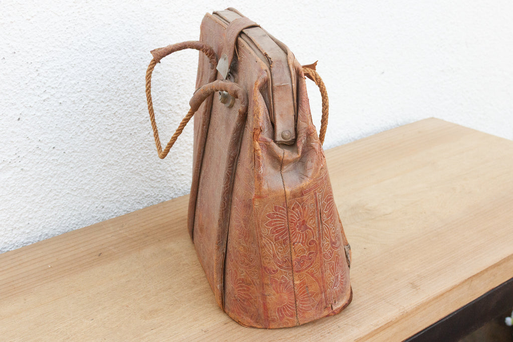 Vintage Indian Tooled Leather Satchel