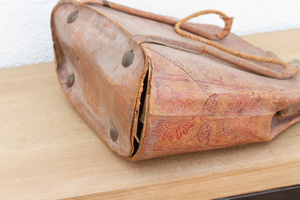 Vintage Indian Tooled Leather Satchel