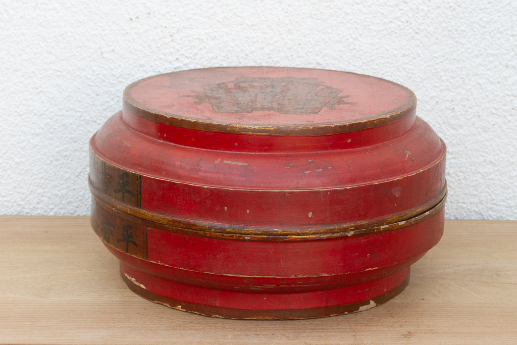 Antique Chinese Red Lacquer Round Box