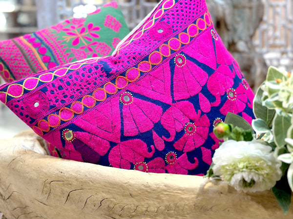 Vibrant Embroidered Floral Pillow