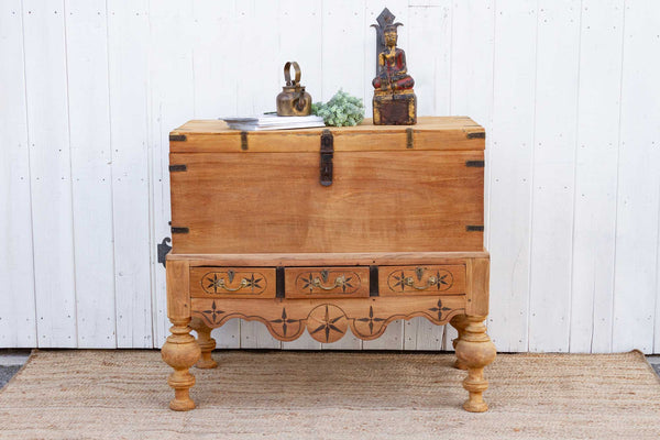 Antique Ceylon Bleached Campaign Chest on Stand