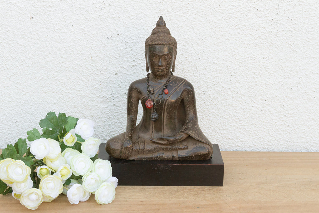 Antique Bronze Seated Buddha, Earth Witness Mudra