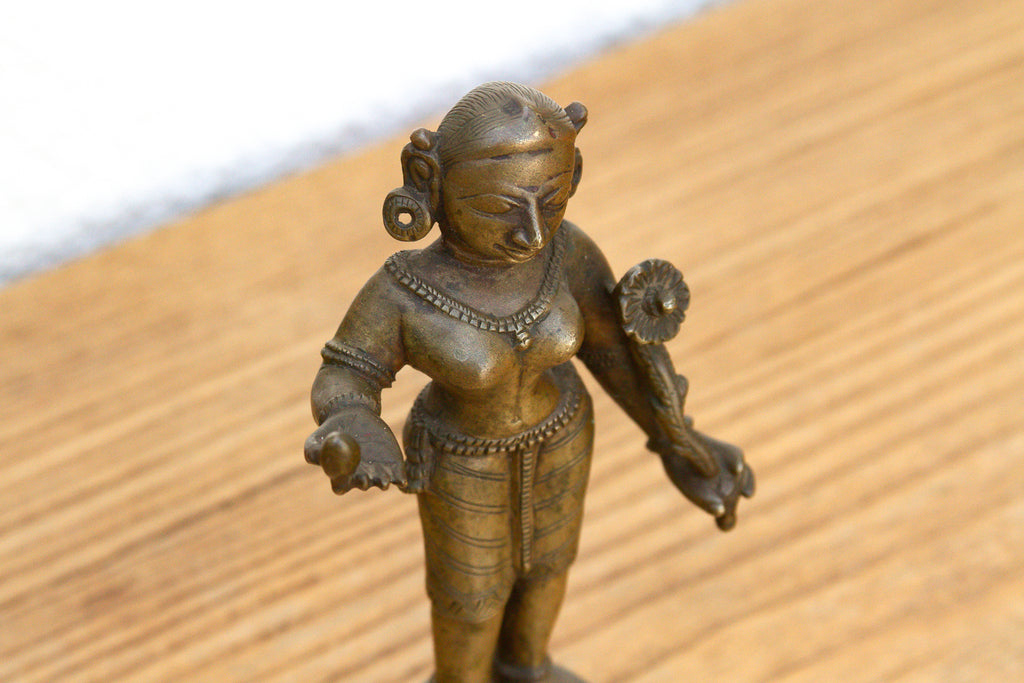 Indian Lost-Wax Bronze Attendant with Sunflower Offering