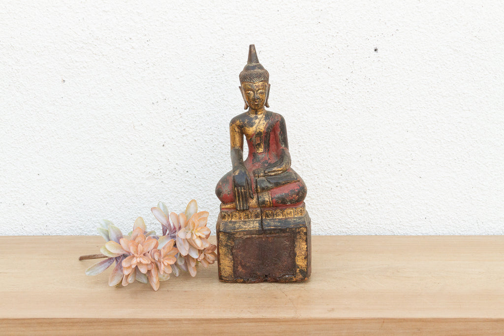 Gilt & Rouge Antique Devotional Seated Buddha