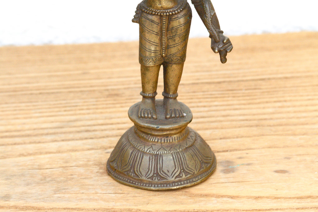 Indian Lost-Wax Bronze Attendant with Sunflower Offering