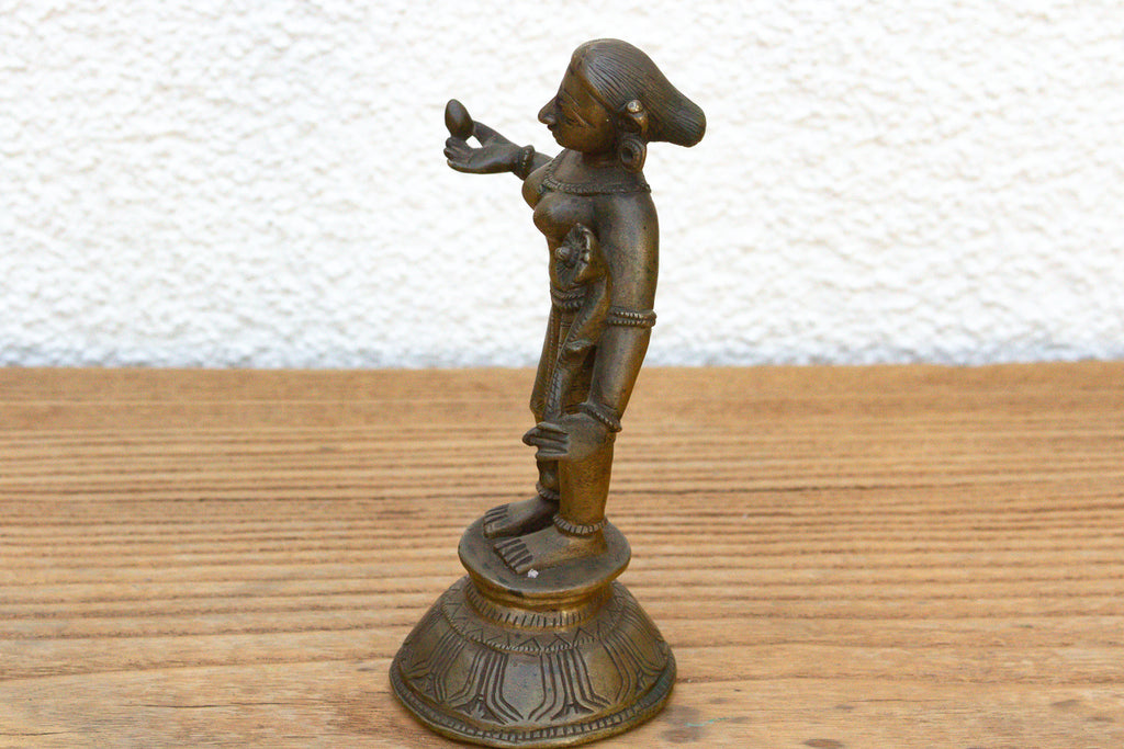 Indian Lost-Wax Bronze Attendant with Sunflower Offering