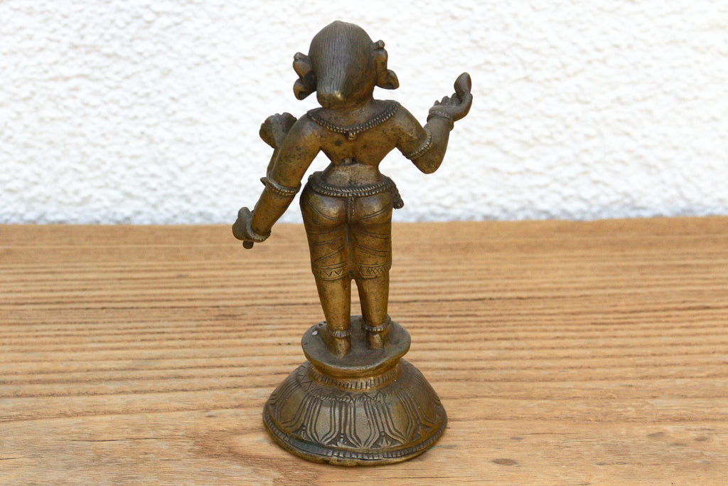 Indian Lost-Wax Bronze Attendant with Sunflower Offering