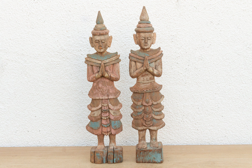 Pair of Antique Painted Wood Folk Figures