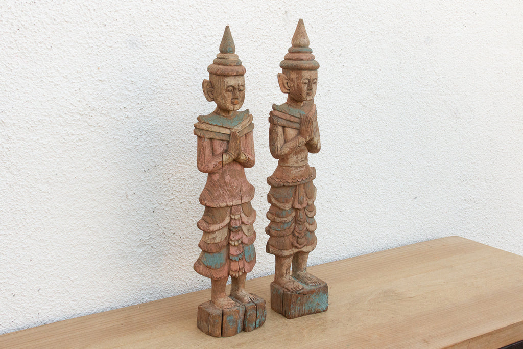 Pair of Antique Painted Wood Folk Figures