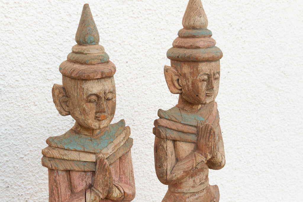 Pair of Antique Painted Wood Folk Figures