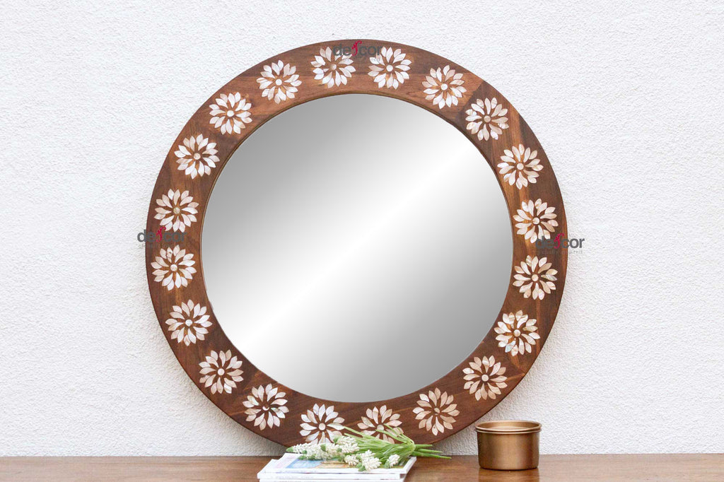Precious Floral Mother of Pearl Inlay Round Mirror