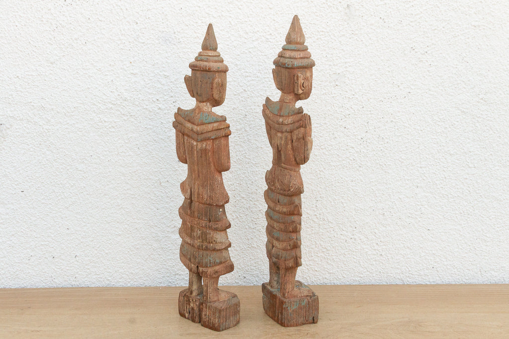 Pair of Antique Painted Wood Folk Figures