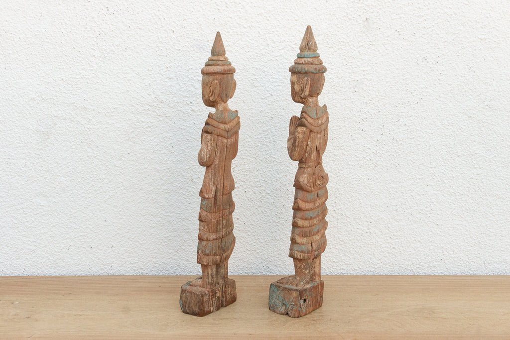 Pair of Antique Painted Wood Folk Figures