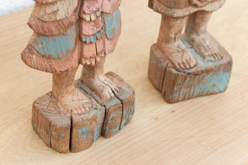 Pair of Antique Painted Wood Folk Figures