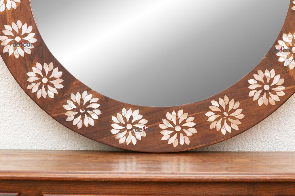 Precious Floral Mother of Pearl Inlay Round Mirror
