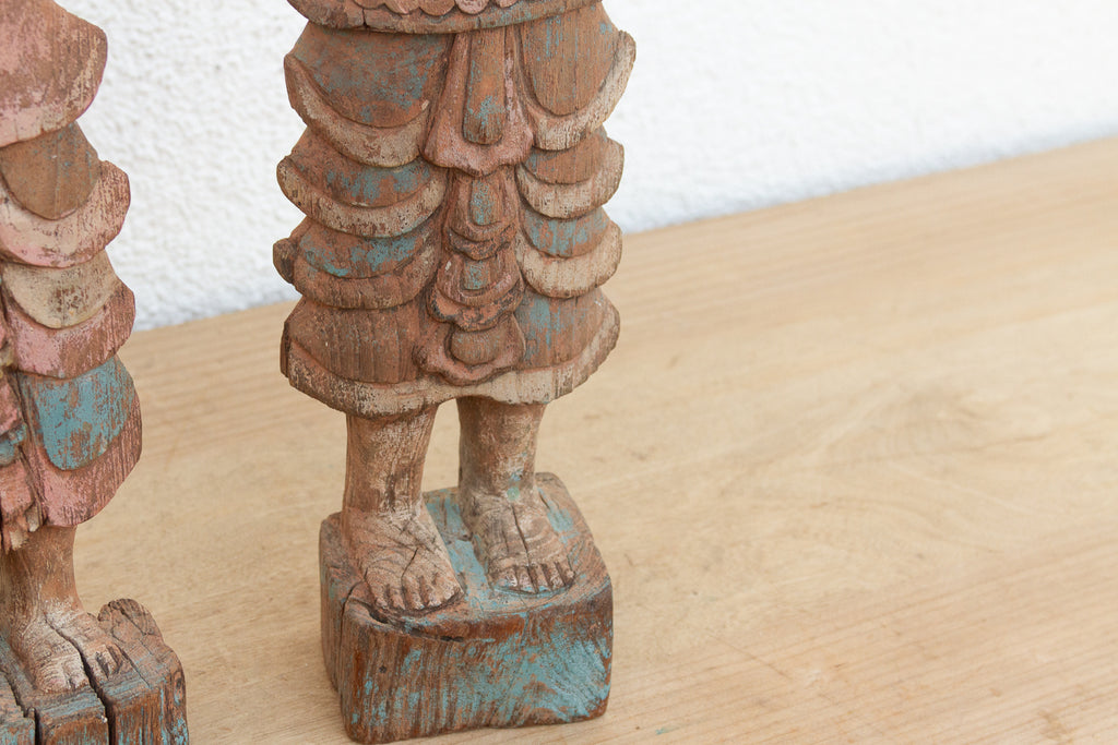 Pair of Antique Painted Wood Folk Figures