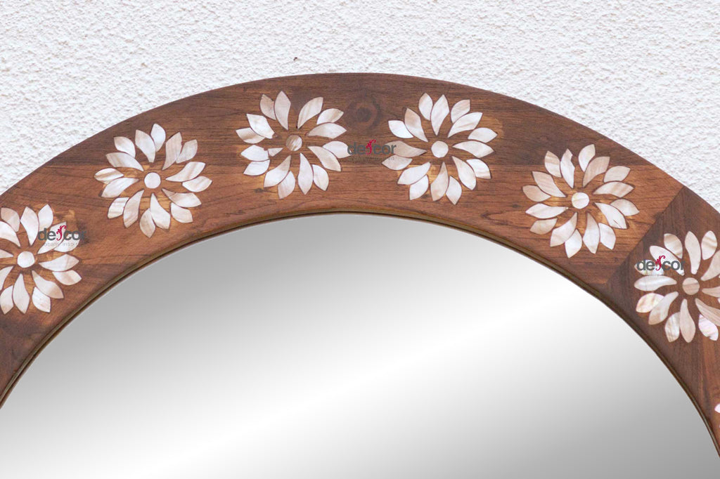 Precious Floral Mother of Pearl Inlay Round Mirror