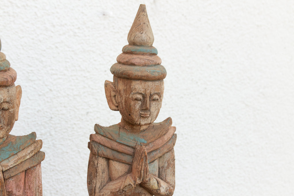 Pair of Antique Painted Wood Folk Figures