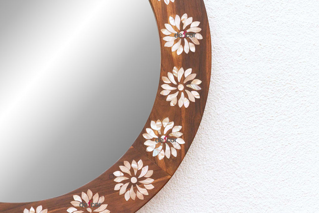 Precious Floral Mother of Pearl Inlay Round Mirror