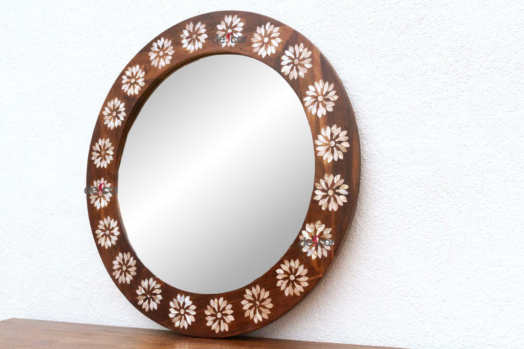Precious Floral Mother of Pearl Inlay Round Mirror