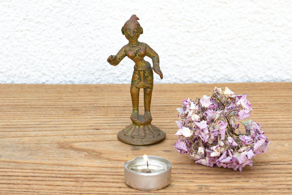 Soulful Miniature Bronze Painted Apsara (Trade)