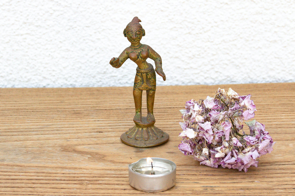 Soulful Miniature Bronze Painted Apsara (Trade)