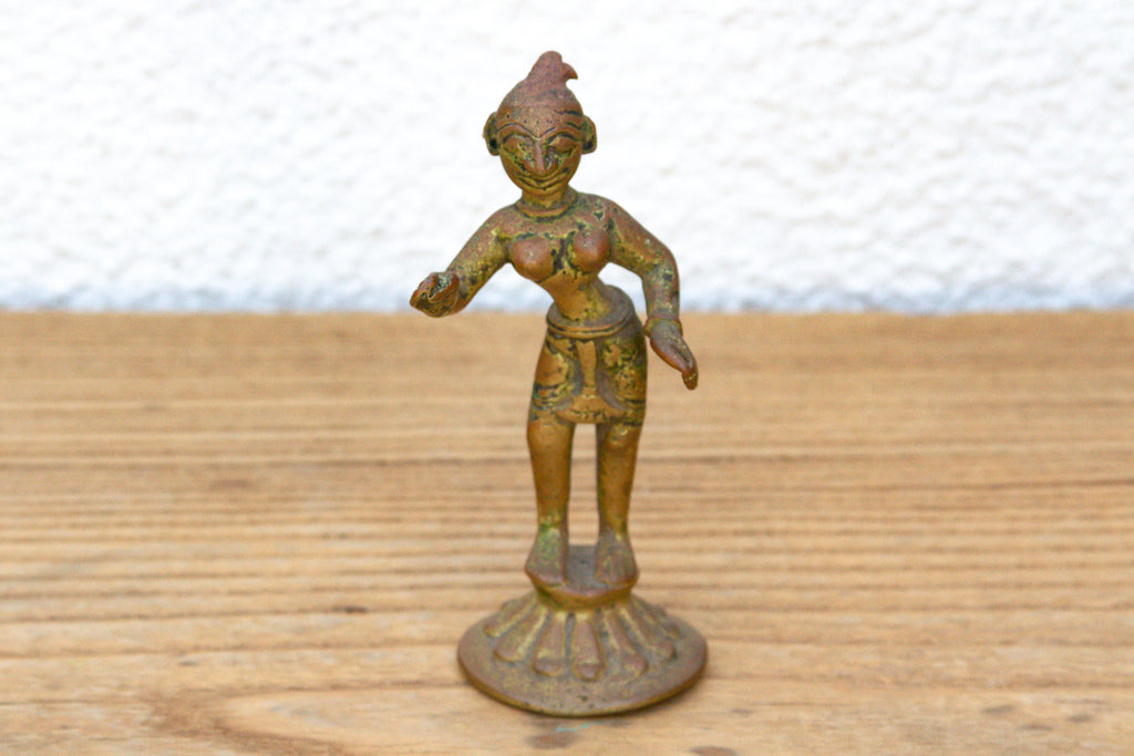 Soulful Miniature Bronze Painted Apsara (Trade)