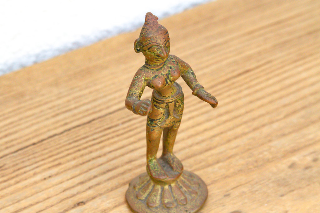 Soulful Miniature Bronze Painted Apsara (Trade)