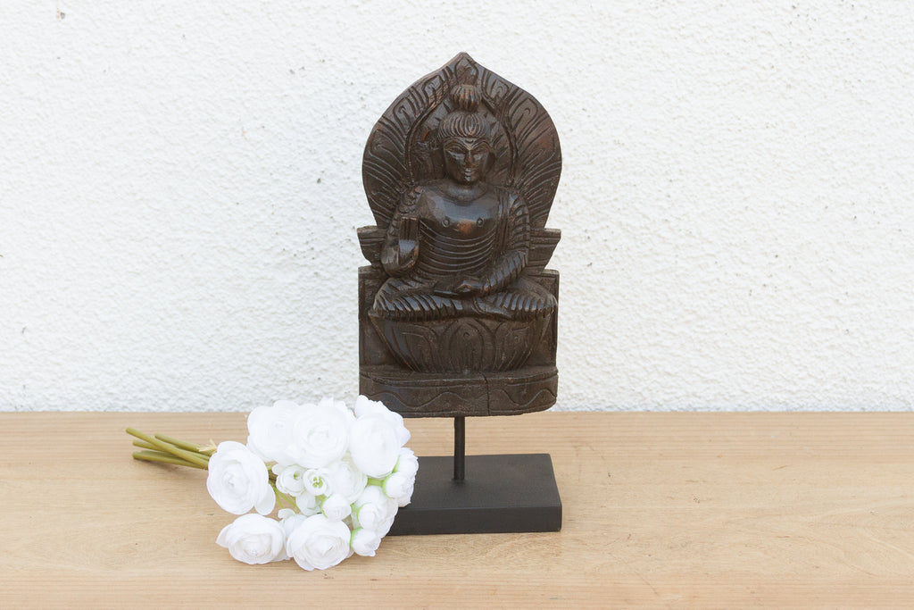 Vintage Carved Wooden Buddha on Stand