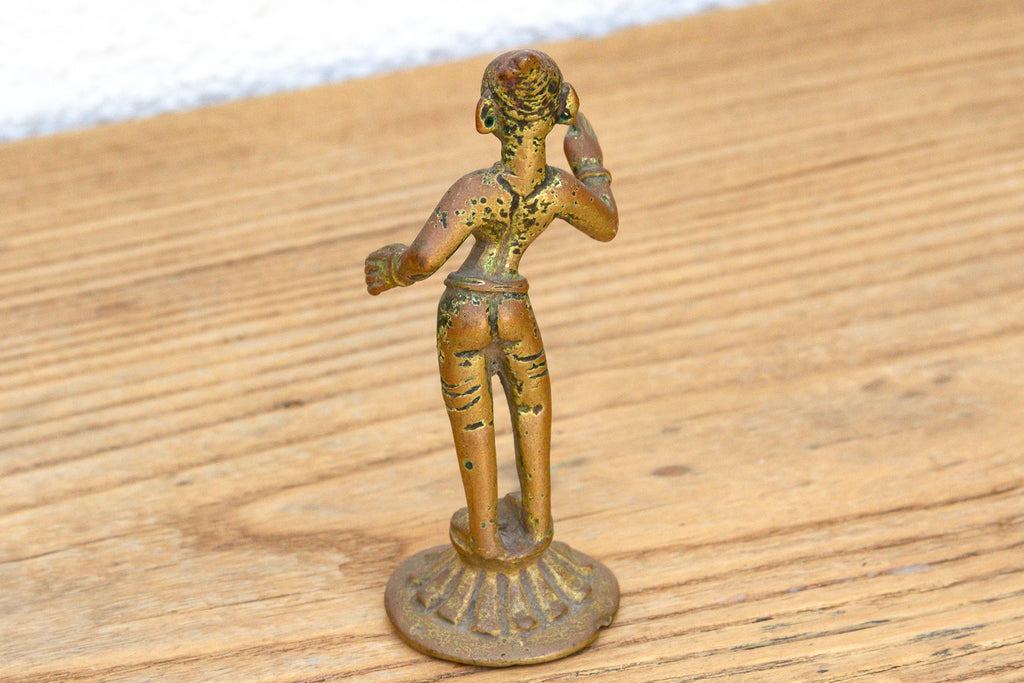 Soulful Miniature Bronze Painted Apsara (Trade)