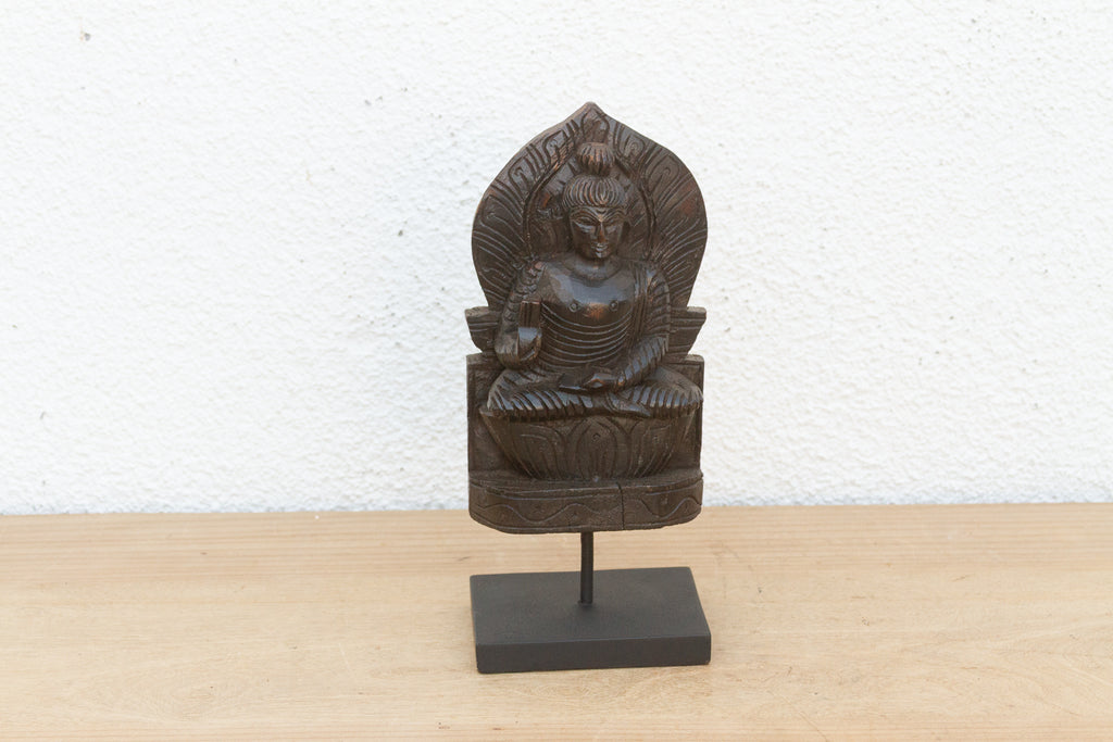 Vintage Carved Wooden Buddha on Stand