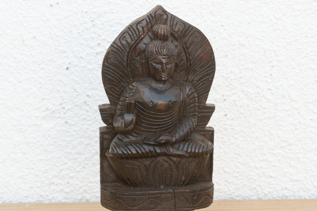 Vintage Carved Wooden Buddha on Stand