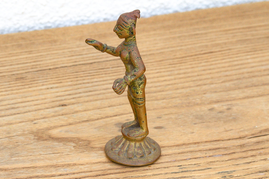 Soulful Miniature Bronze Painted Apsara (Trade)