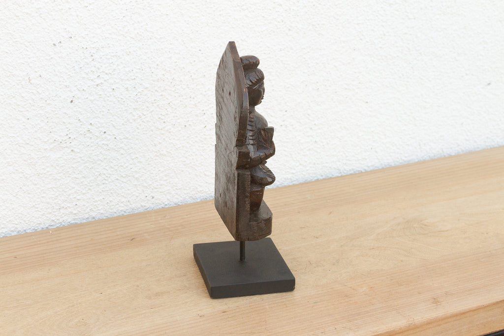 Vintage Carved Wooden Buddha on Stand