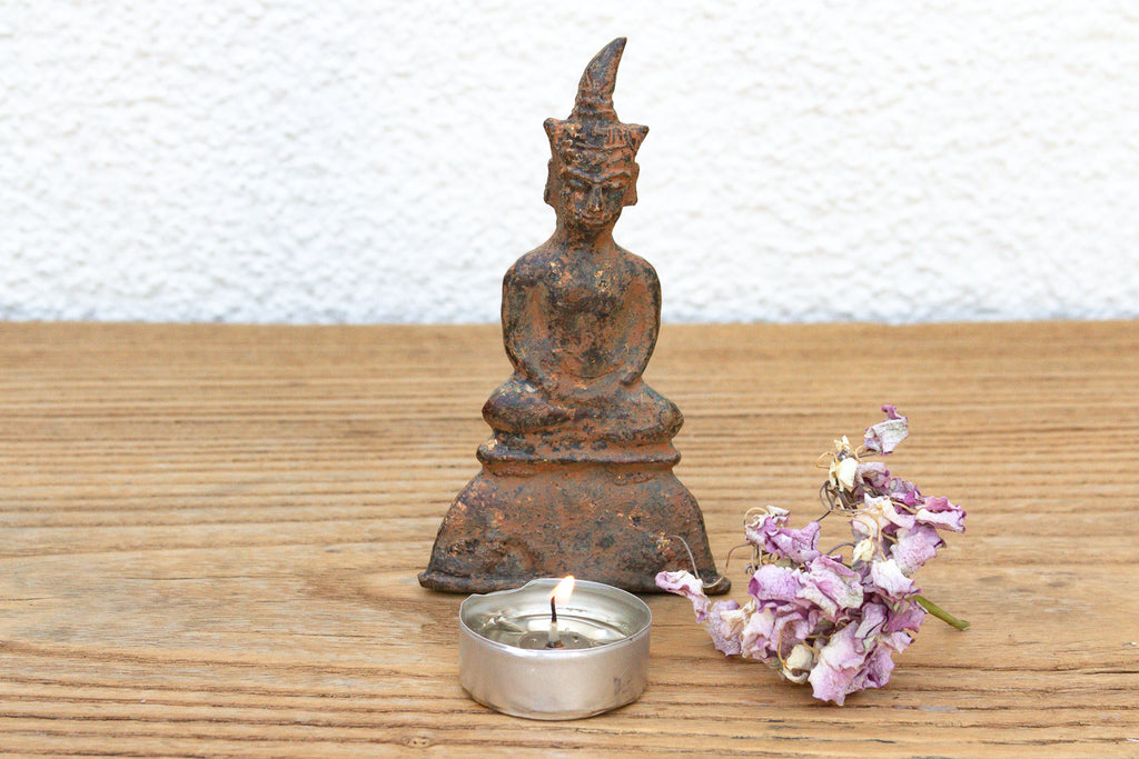 Ancient Laos Artifact Style Bronze Miniature Buddha (Trade)