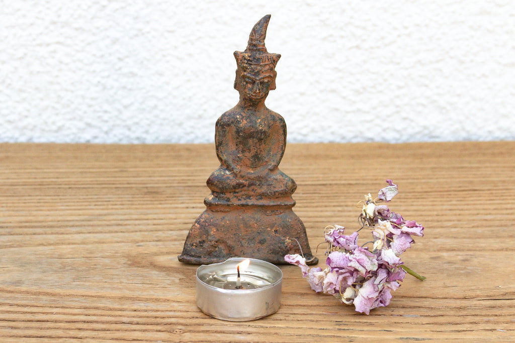 Ancient Laos Artifact Style Bronze Miniature Buddha (Trade)