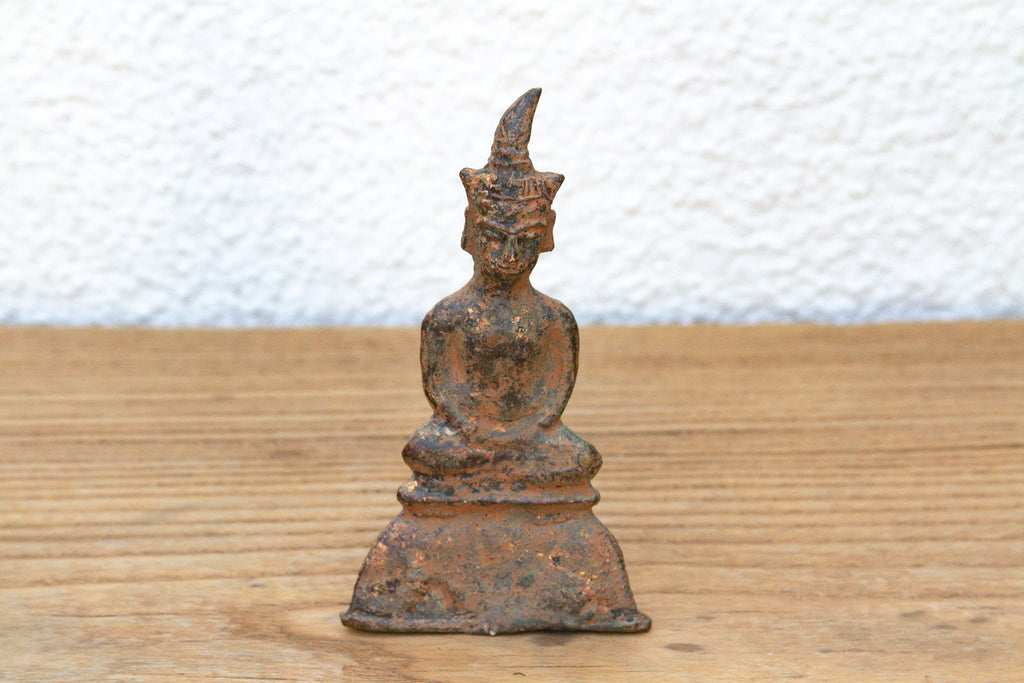 Ancient Laos Artifact Style Bronze Miniature Buddha (Trade)