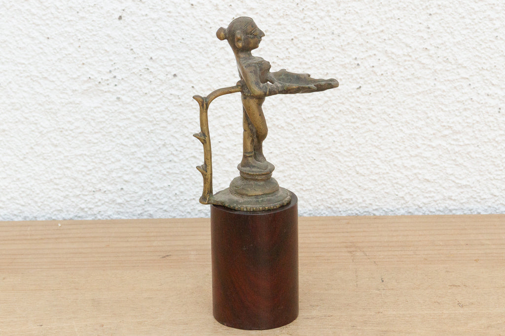 Antique Indian Brass Folk Figure on Stand