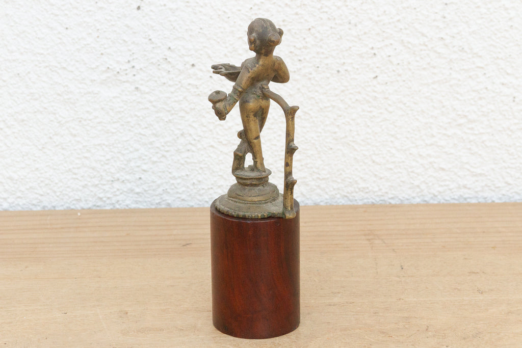 Antique Indian Brass Folk Figure on Stand