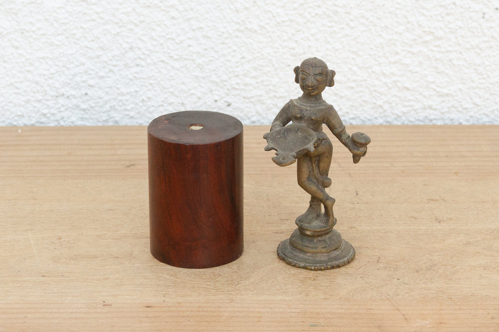 Antique Indian Brass Folk Figure on Stand