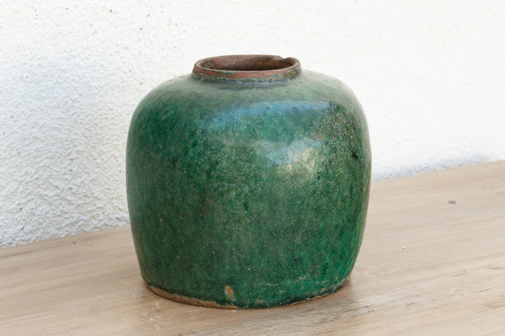 Emerald Horizon Glazed Asian Pot